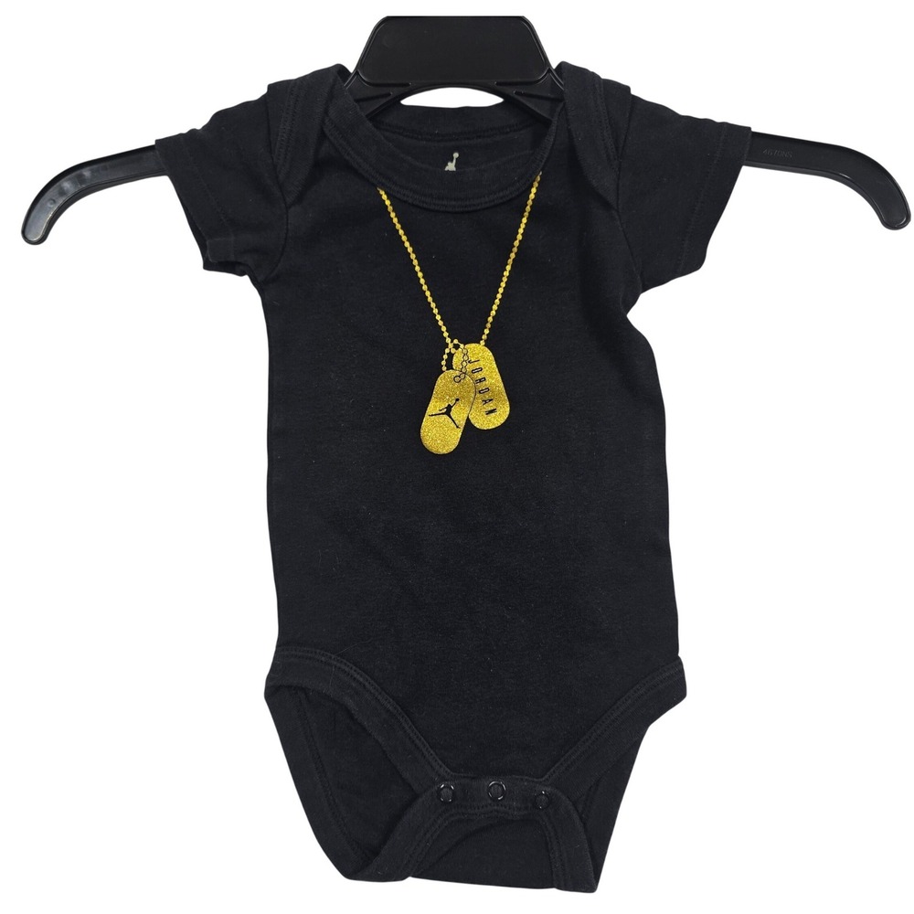 Nike Jordan Baby Boy Black Gold Glitter Dog Tag Bodysuit 3-6 Months Short Sleeve